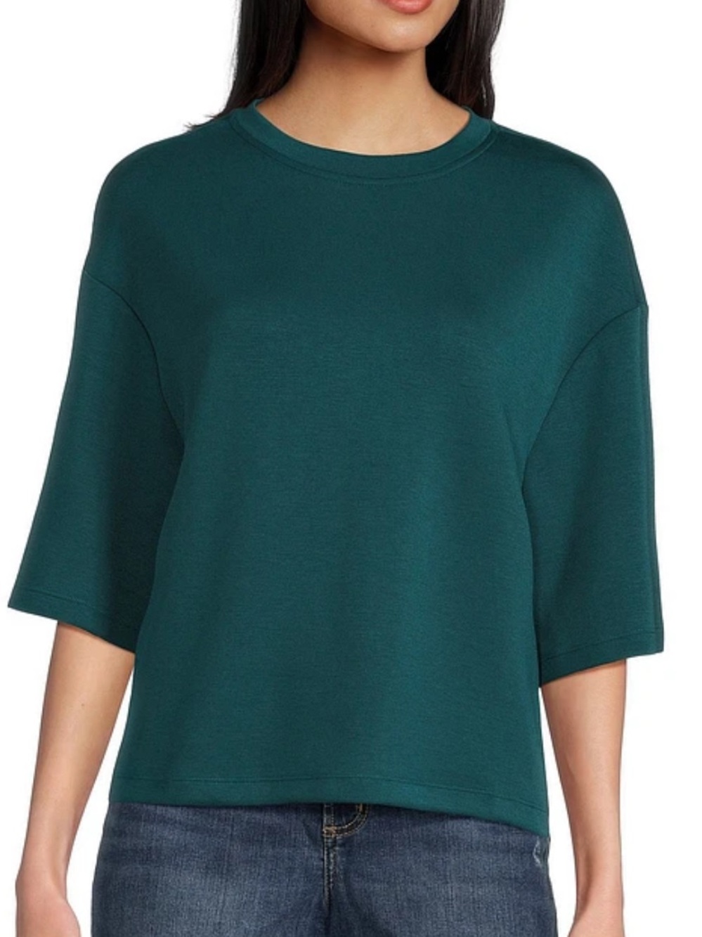 Fashion Dark Green Boho Short Sleeve Boxy Relaxed Fit Casual Top Size L